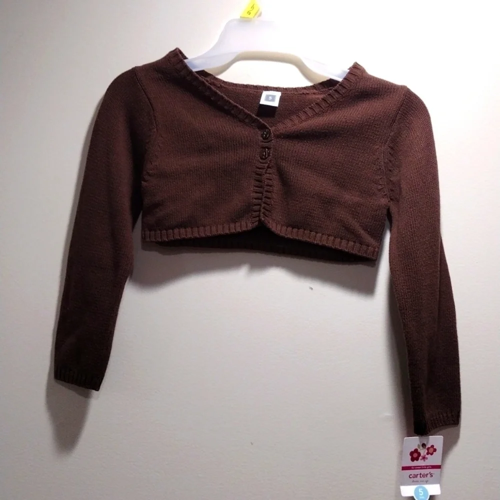 Carter's, Kid Girl’s Sweater Long Sleeves Cardigan - Color Brown, Size 5, NWT